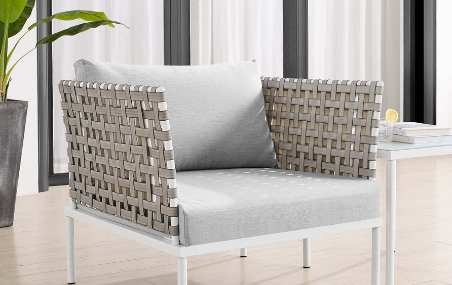 Cliff Sunbrella® Basket Weave Outdoor Patio Aluminum Armchair in Tan Gray