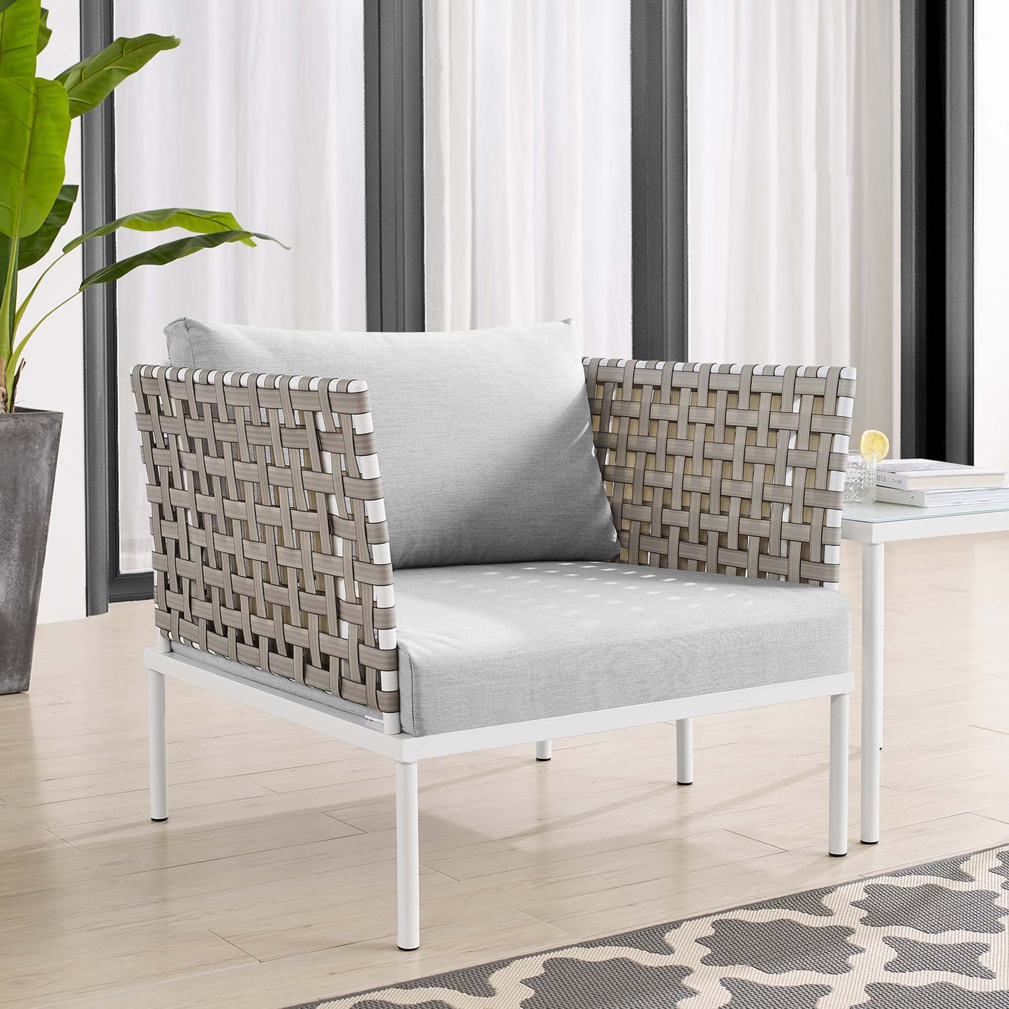 Harmony SunbrellaÂ® Basket Weave Outdoor Patio Aluminum Armchair by Furniture For America