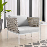 Cliff Sunbrella® Basket Weave Outdoor Patio Aluminum Armchair in Tan Gray