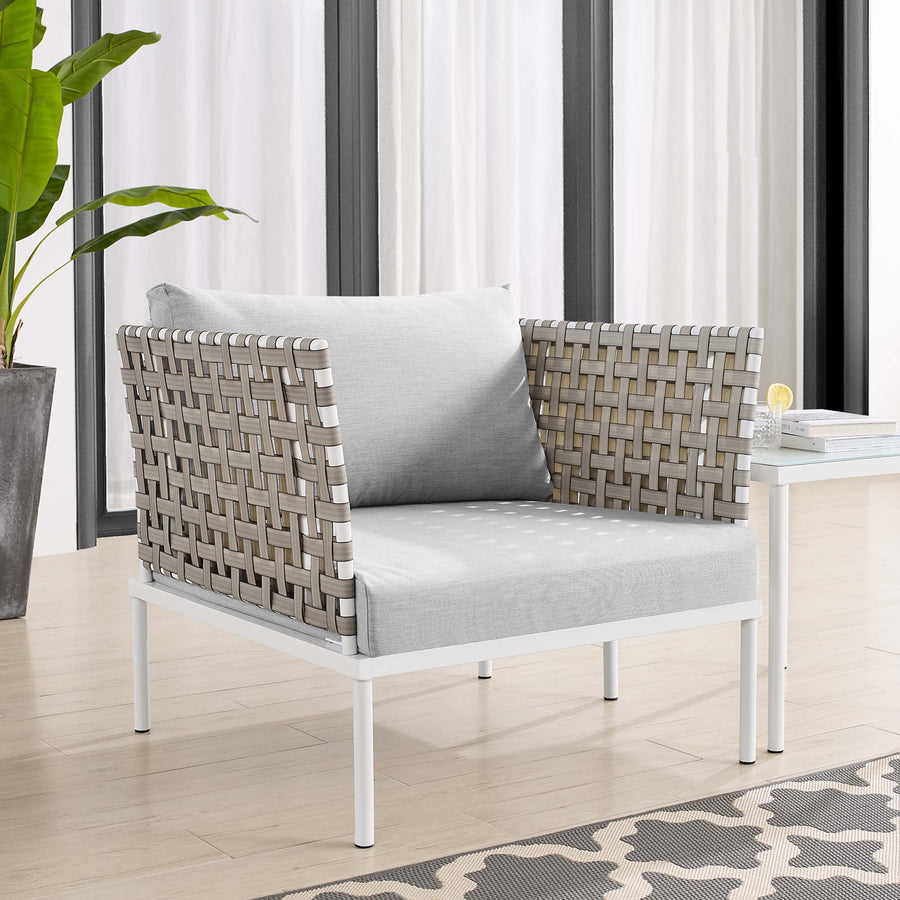 Cliff Sunbrella® Basket Weave Outdoor Patio Aluminum Armchair in Tan Gray