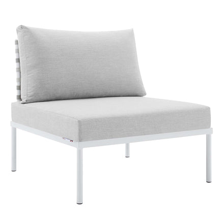 Harmony Sunbrella® Basket Weave Outdoor Patio Aluminum Armless Chair in Taupe Gray