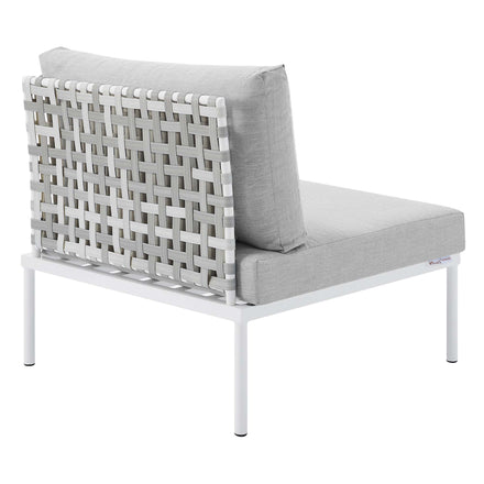 Harmony Sunbrella® Basket Weave Outdoor Patio Aluminum Armless Chair in Taupe Gray