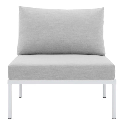 Harmony Sunbrella® Basket Weave Outdoor Patio Aluminum Armless Chair in Taupe Gray