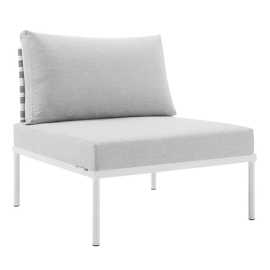Cliff Sunbrella® Basket Weave Outdoor Patio Aluminum Armless Chair in Tan Gray