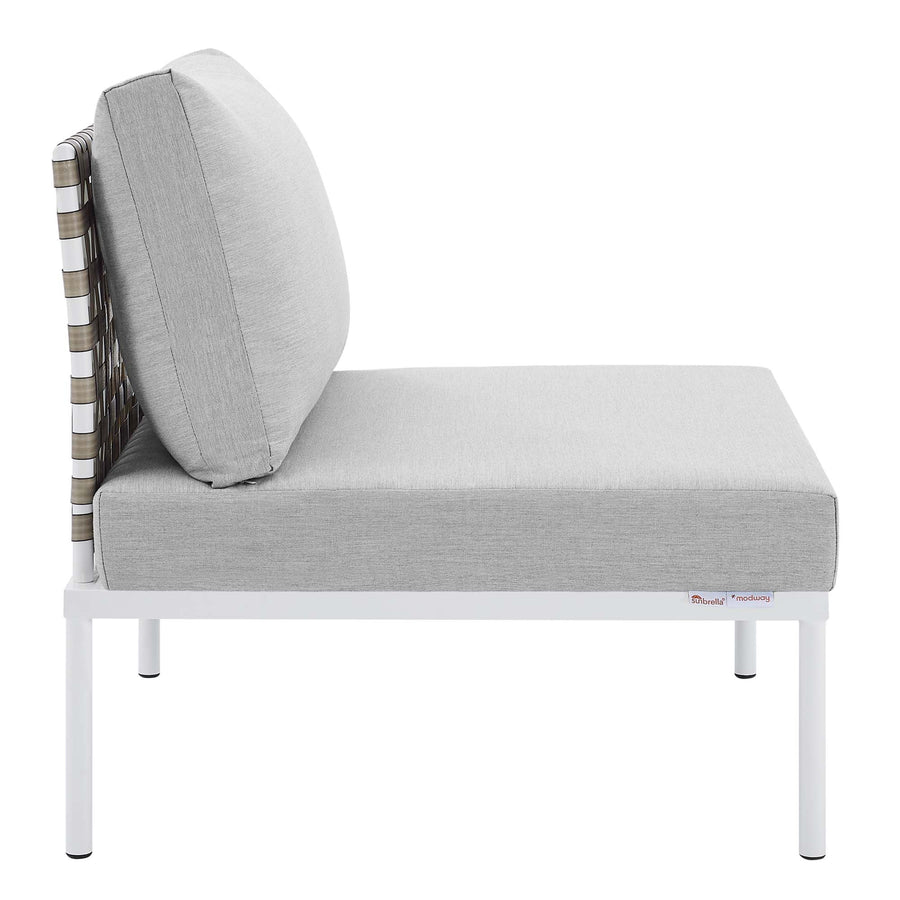 Cliff Sunbrella® Basket Weave Outdoor Patio Aluminum Armless Chair in Tan Gray