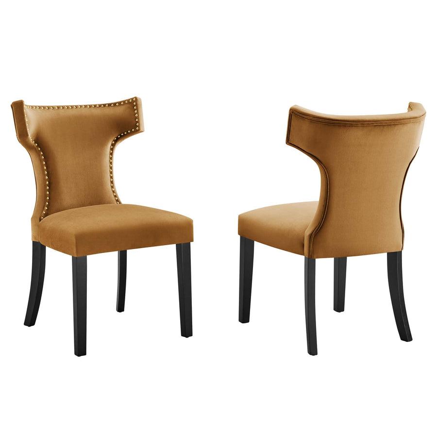 Spire Performance Velvet Dining Chairs Set of 2 in Cognac