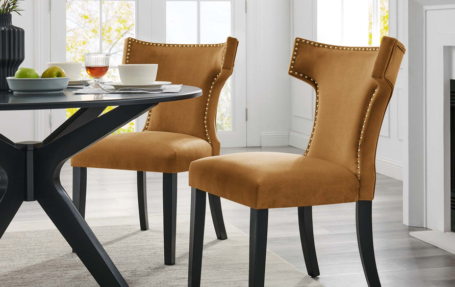 Spire Performance Velvet Dining Chairs Set of 2 in Cognac