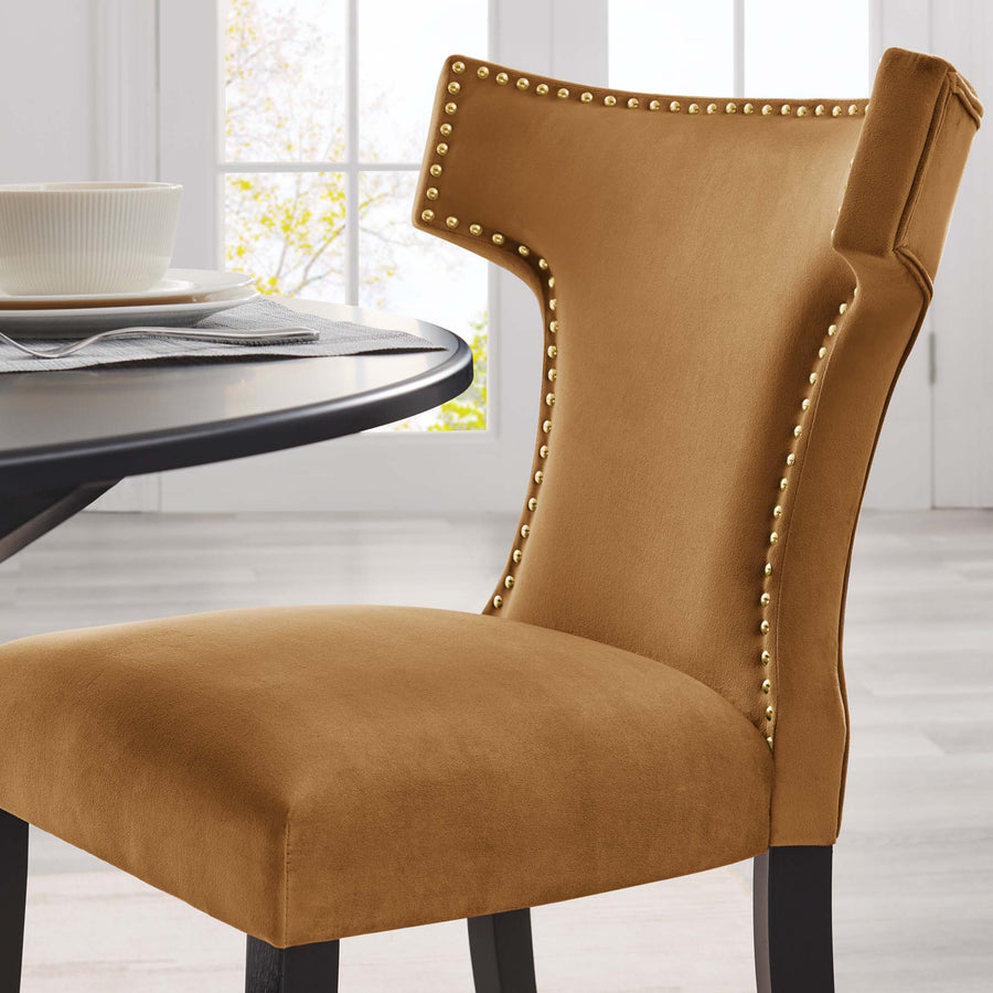 Spire Performance Velvet Dining Chairs Set of 2 in Cognac