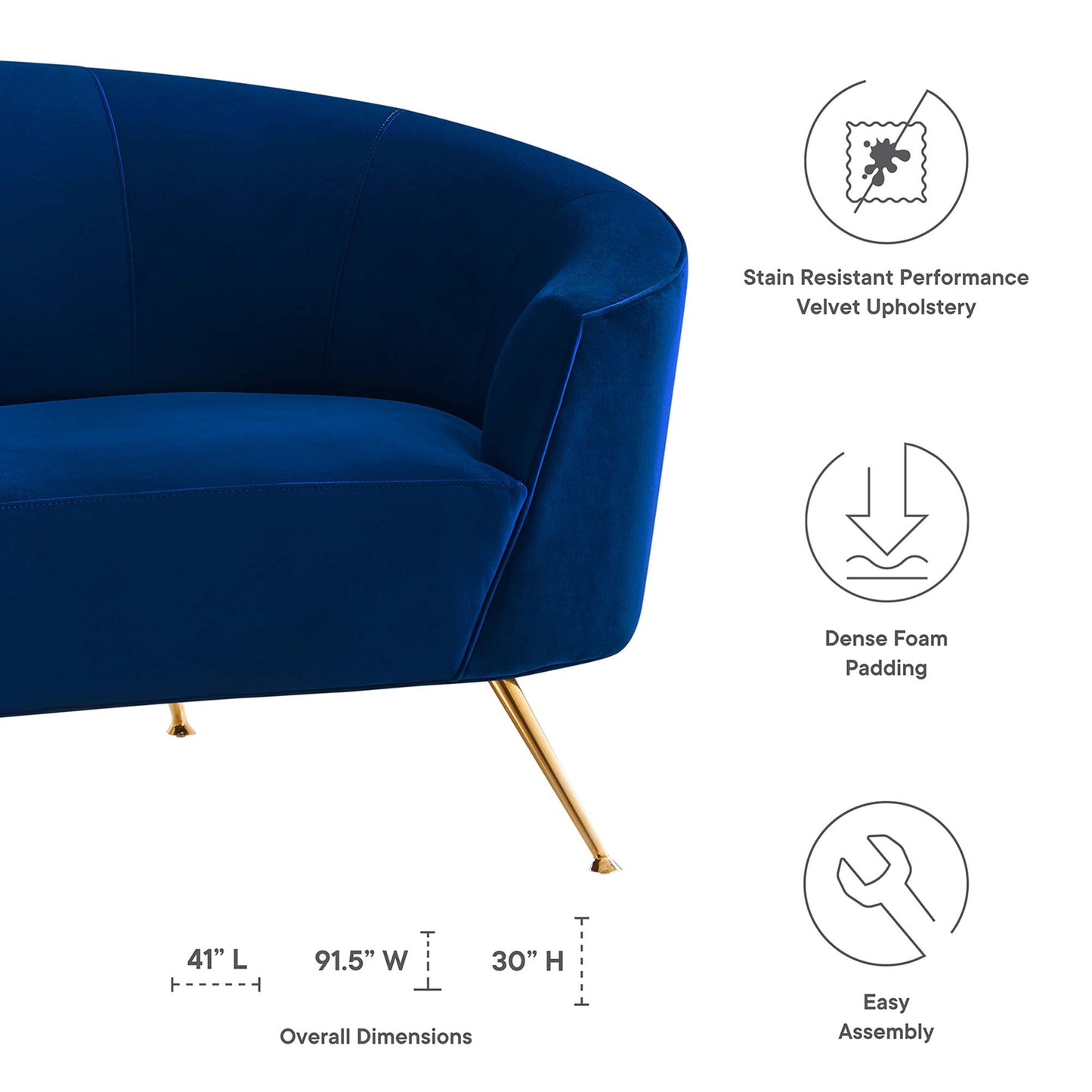 Marchesa Upholstered Performance Velvet Sofa by Furniture for America