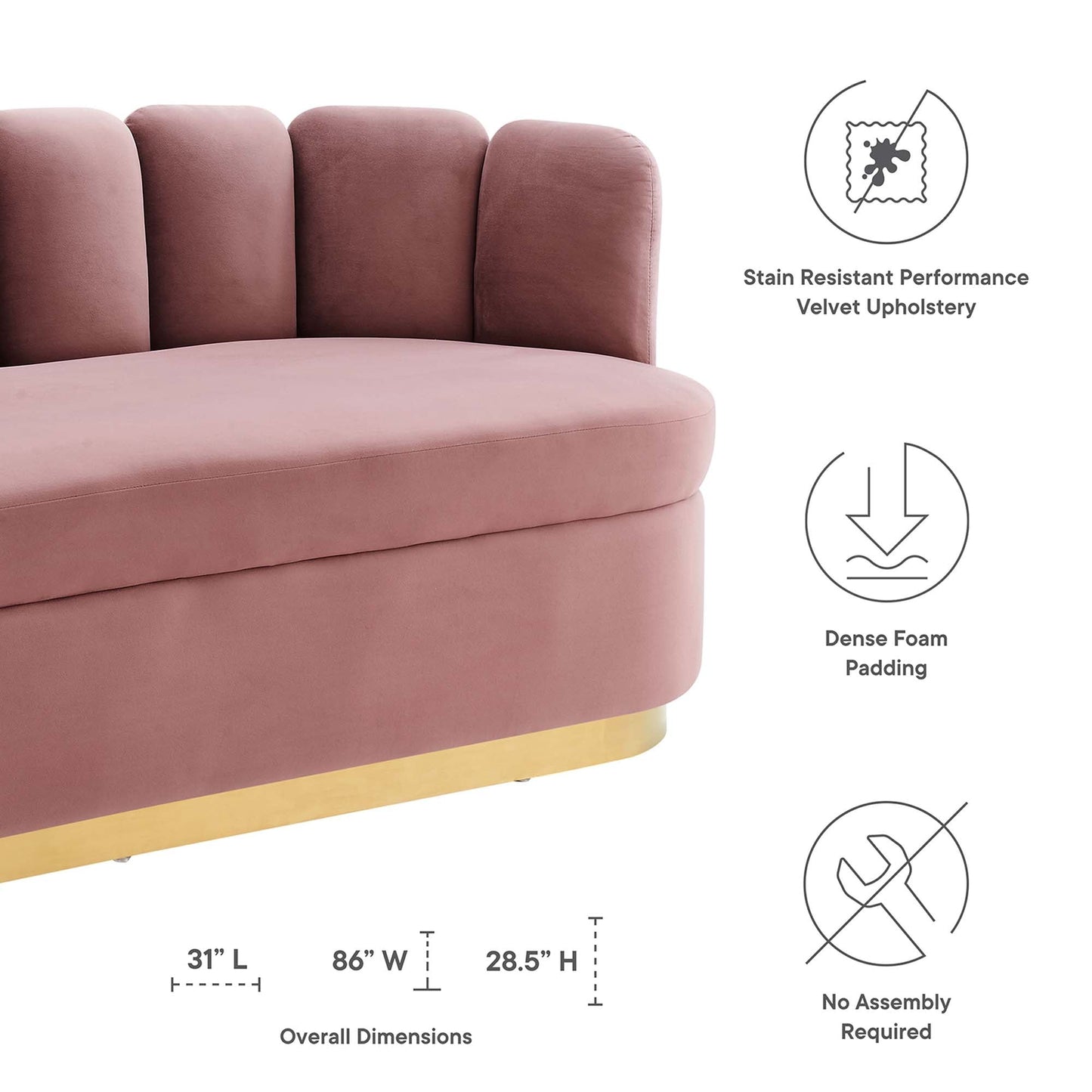 Victoria Channel Tufted Performance Velvet Sofa by Furniture for America