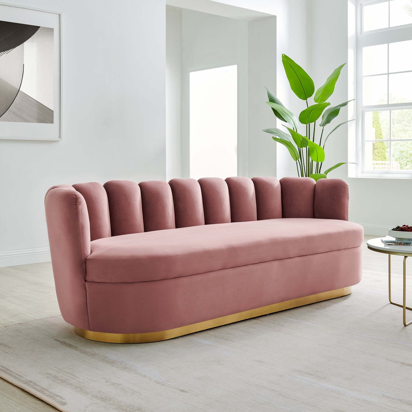 Victoria Channel Tufted Performance Velvet Sofa by Furniture for America