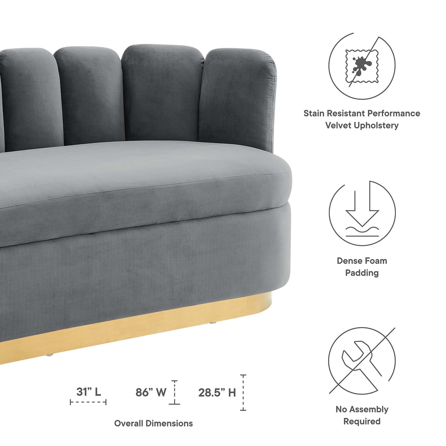 Victoria Channel Tufted Performance Velvet Sofa by Furniture for America