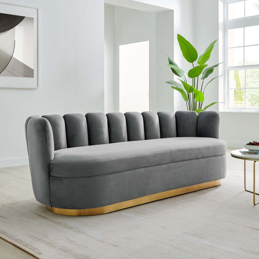 Victoria Channel Tufted Performance Velvet Sofa by Furniture for America