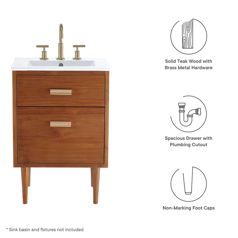 Arbor 24" Teak Wood Bathroom Vanity Cabinet (Sink Basin Not Included) in Natural