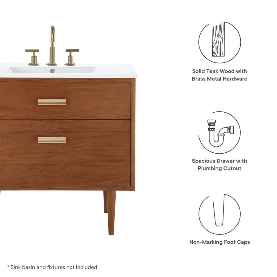 Arbor 36" Teak Wood Bathroom Vanity Cabinet (Sink Basin Not Included) in Natural