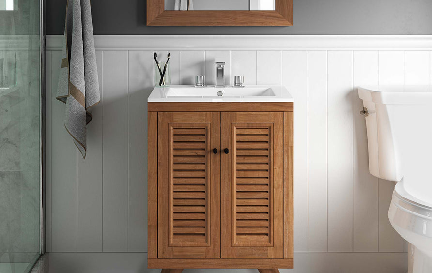 Veranda 24" Teak Wood Bathroom Vanity Cabinet (Sink Basin Not Included) in Natural