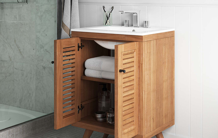 Veranda 24" Teak Wood Bathroom Vanity Cabinet (Sink Basin Not Included) in Natural