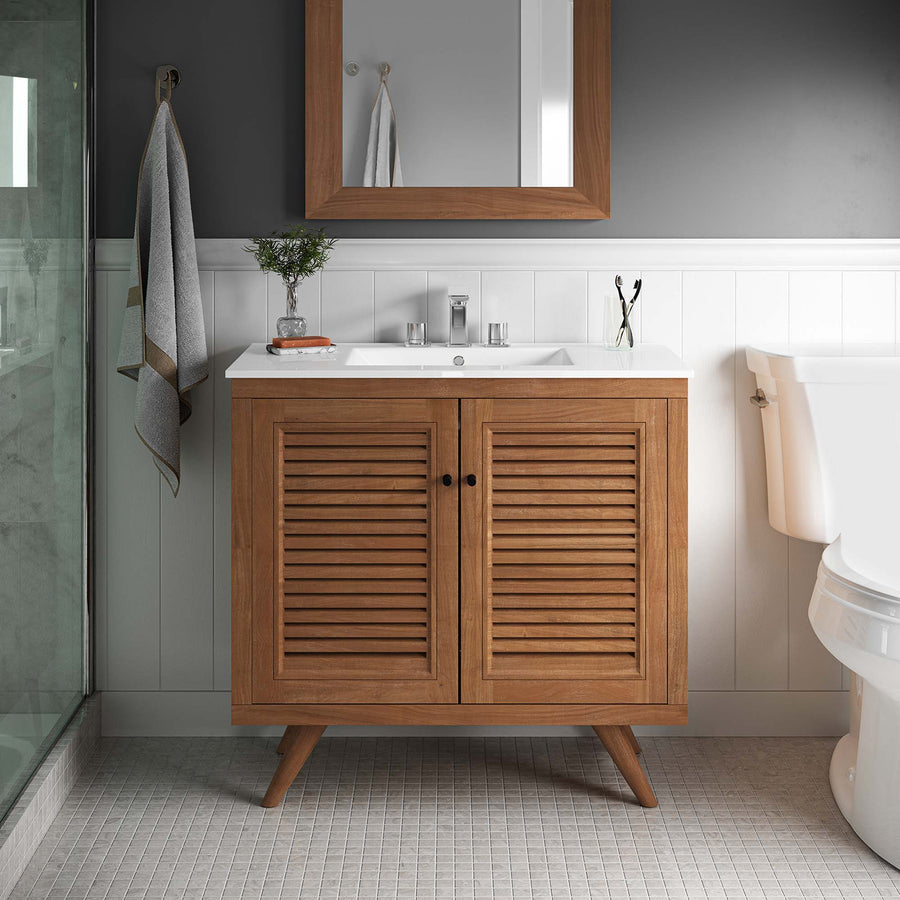 Veranda 36" Teak Wood Bathroom Vanity Cabinet (Sink Basin Not Included) in Natural