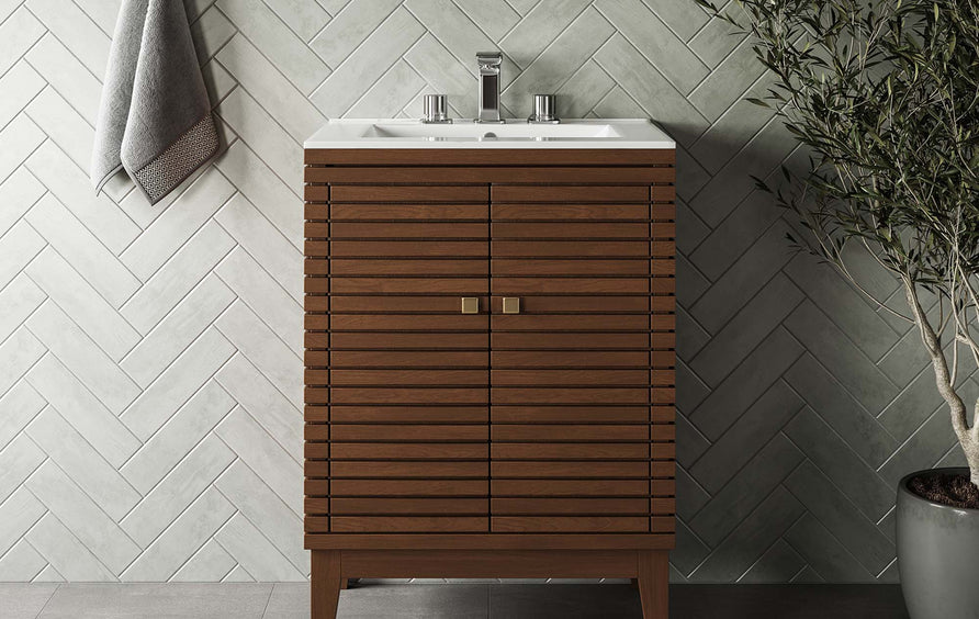 Hearth 24" Wood Bathroom Vanity Cabinet (Sink Basin Not Included) in Walnut