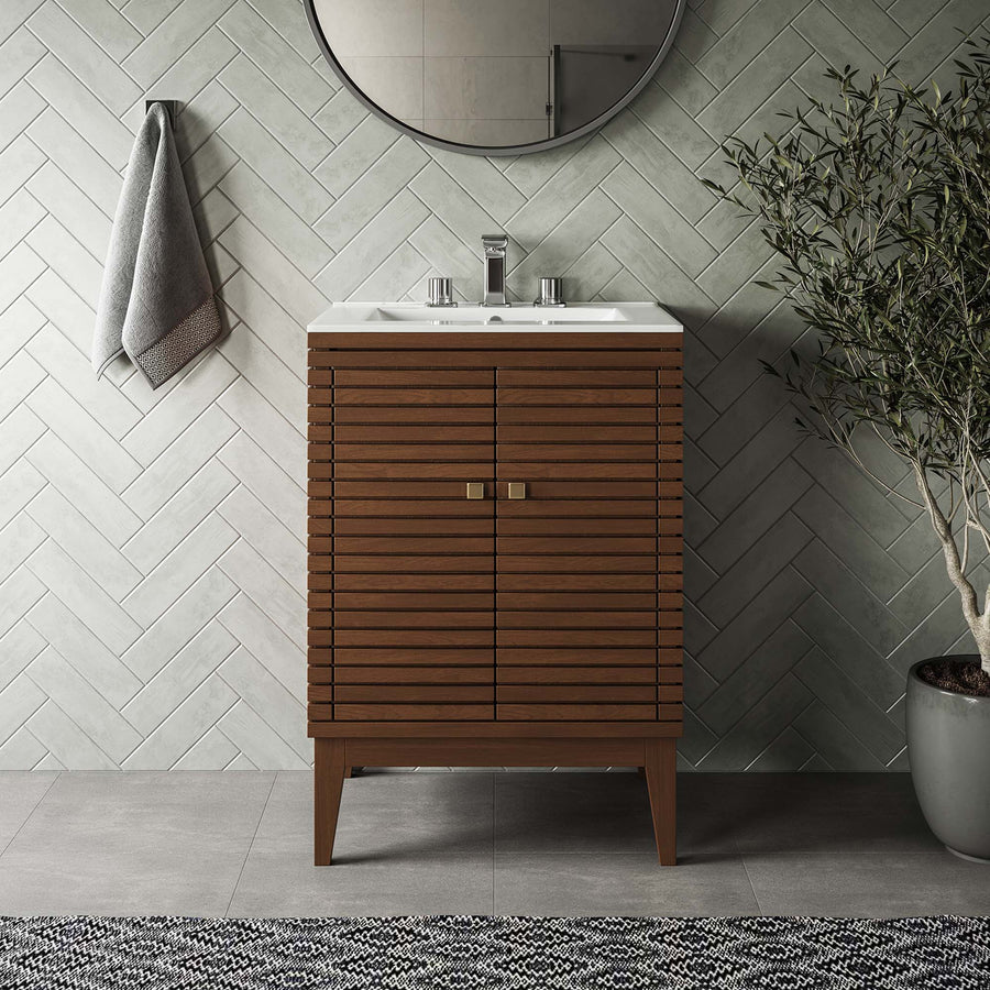 Hearth 24" Wood Bathroom Vanity Cabinet (Sink Basin Not Included) in Walnut