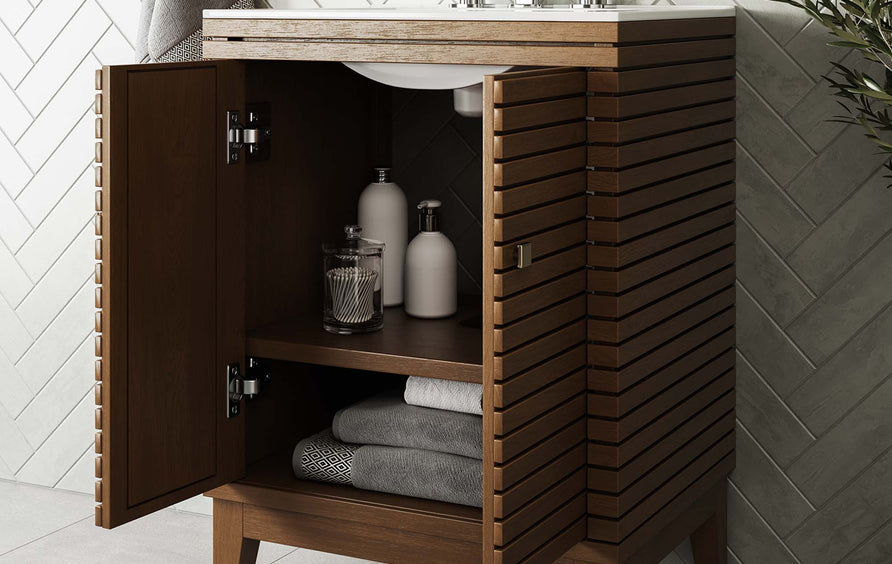 Hearth 24" Wood Bathroom Vanity Cabinet (Sink Basin Not Included) in Walnut