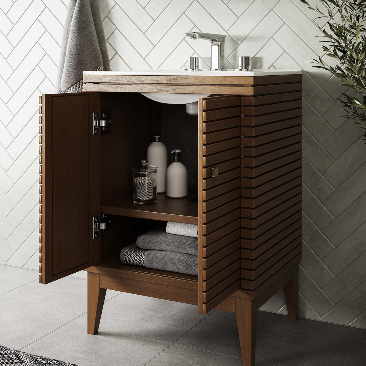 Ledger 24" Wood Bathroom Vanity Cabinet (Sink Basin Not Included) in Walnut