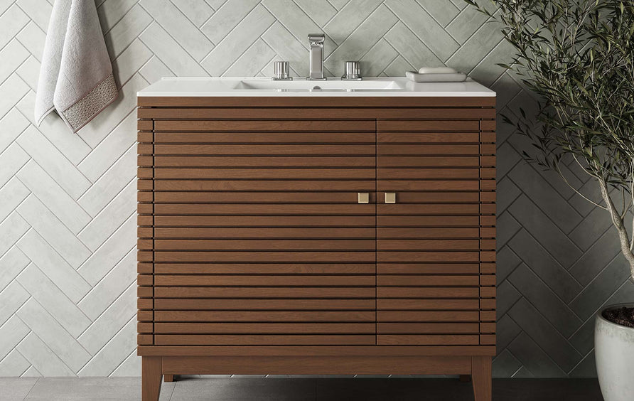 Hearth 36" Wood Bathroom Vanity Cabinet (Sink Basin Not Included) in Walnut