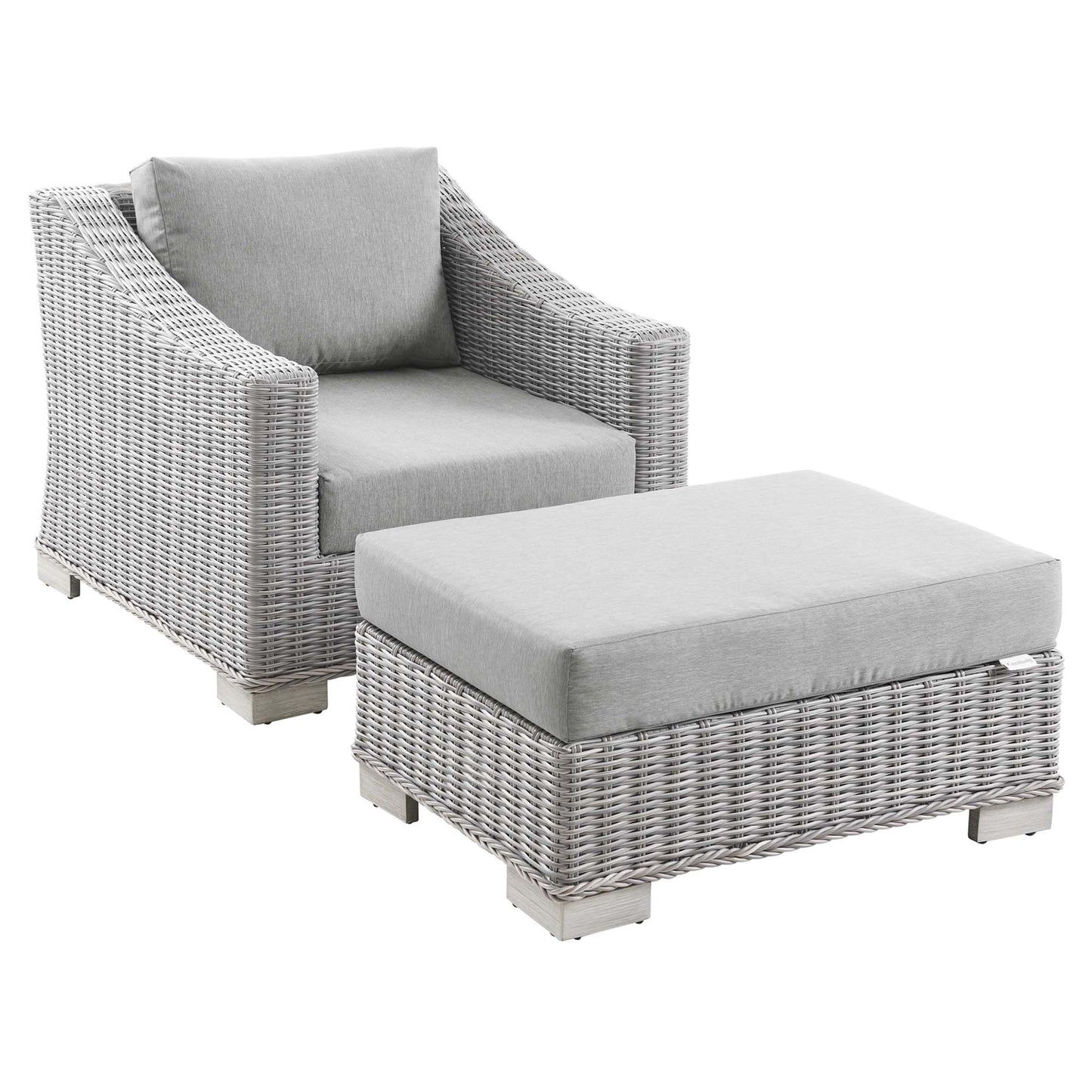 Conway 2-Piece Outdoor Patio Wicker Rattan Armchair and Ottoman Set by Furniture For America