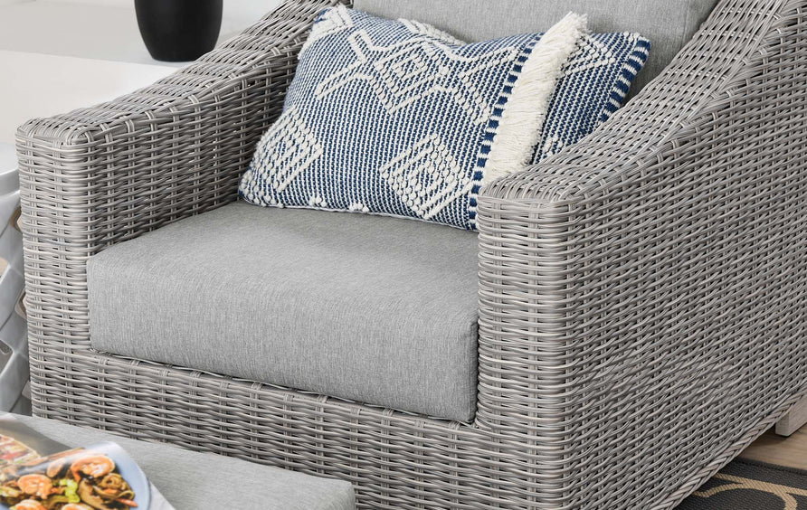 Harlow 2-Piece Outdoor Patio Wicker Rattan Armchair and Ottoman Set in Light Gray Gray