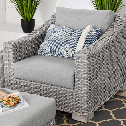 Conway 2-Piece Outdoor Patio Wicker Rattan Armchair and Ottoman Set in Light Gray Gray