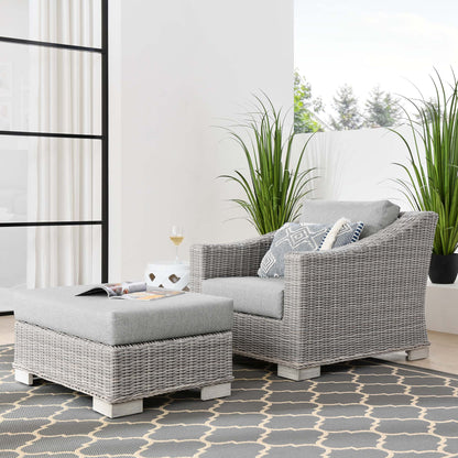 Conway 2-Piece Outdoor Patio Wicker Rattan Armchair and Ottoman Set by Furniture For America