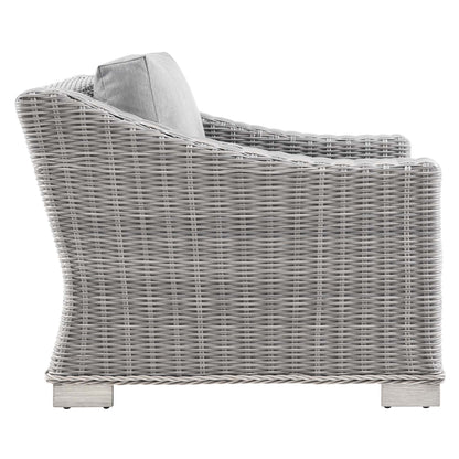 Conway 2-Piece Outdoor Patio Wicker Rattan Armchair and Ottoman Set by Furniture For America
