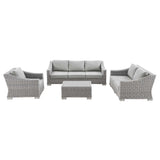 Harlow 4-Piece Outdoor Patio Wicker Rattan Furniture Set in Light Gray Gray