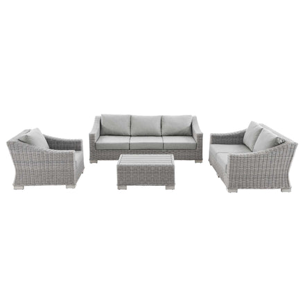 Conway 4-Piece Outdoor Patio Wicker Rattan Furniture Set in Light Gray Gray