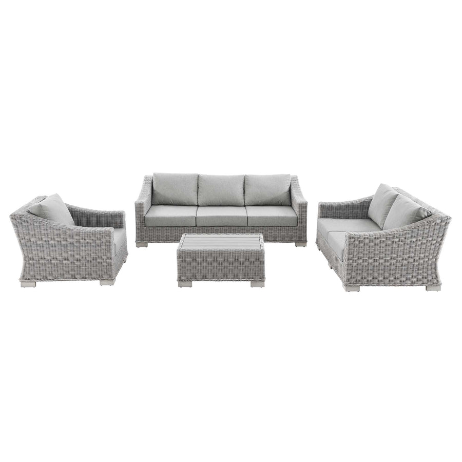 Harlow 4-Piece Outdoor Patio Wicker Rattan Furniture Set in Light Gray Gray