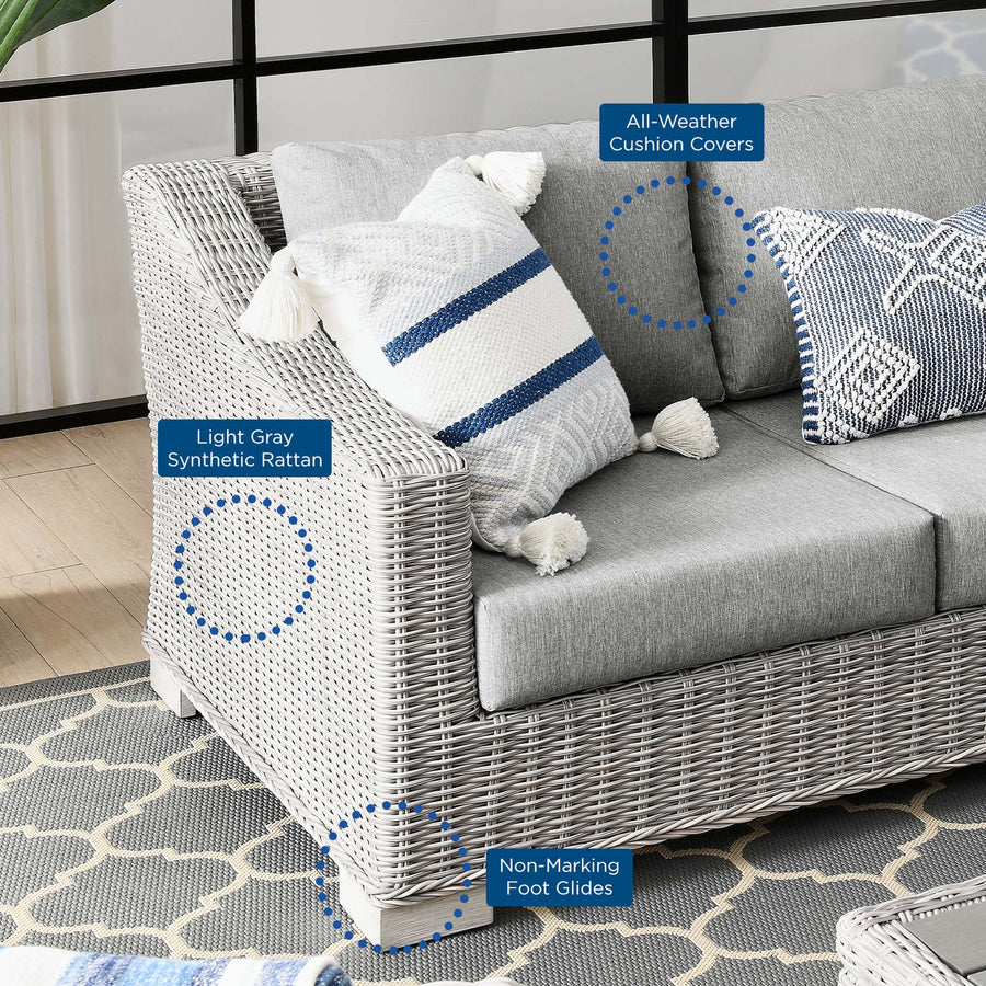 Harlow 4-Piece Outdoor Patio Wicker Rattan Furniture Set in Light Gray Gray