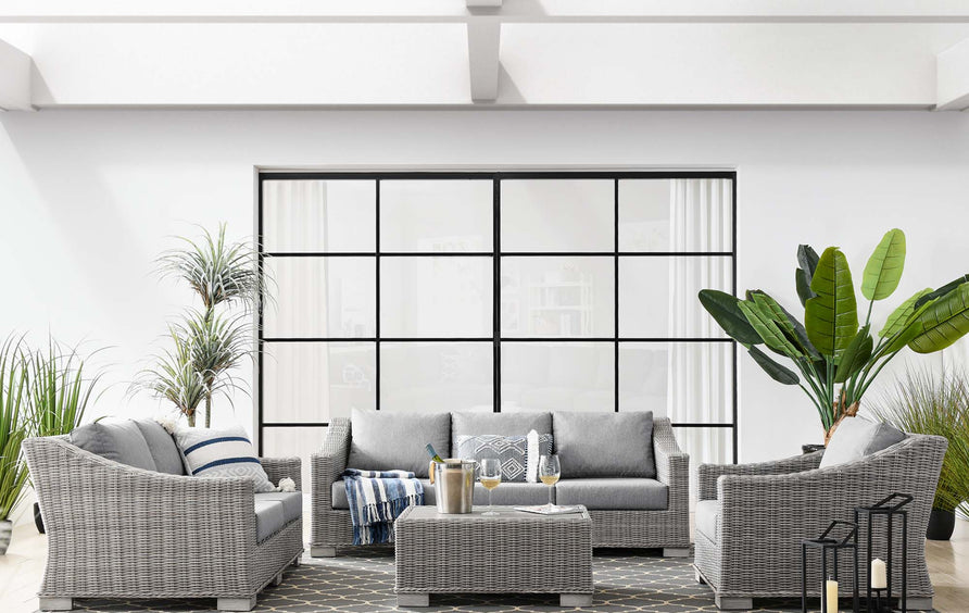 Harlow 4-Piece Outdoor Patio Wicker Rattan Furniture Set in Light Gray Gray