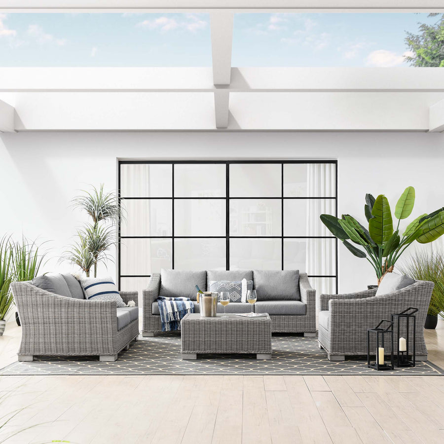Harlow 4-Piece Outdoor Patio Wicker Rattan Furniture Set in Light Gray Gray