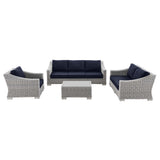 Harlow 4-Piece Outdoor Patio Wicker Rattan Furniture Set in Light Gray Navy
