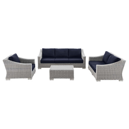 Conway 4-Piece Outdoor Patio Wicker Rattan Furniture Set in Light Gray Navy