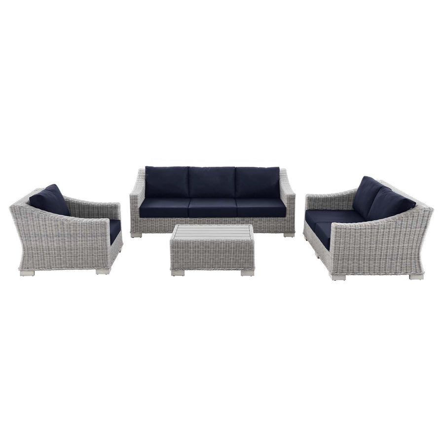 Harlow 4-Piece Outdoor Patio Wicker Rattan Furniture Set in Light Gray Navy