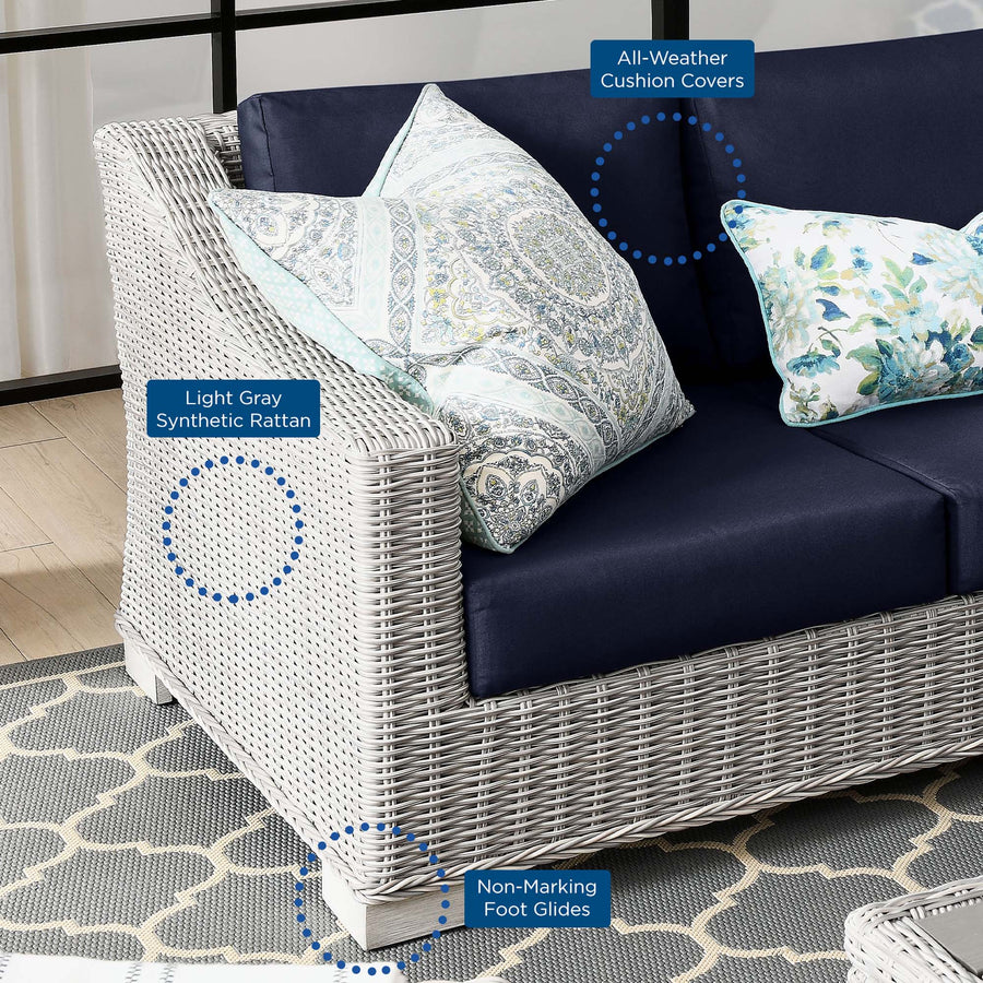 Harlow 4-Piece Outdoor Patio Wicker Rattan Furniture Set in Light Gray Navy
