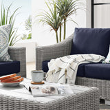 Harlow 4-Piece Outdoor Patio Wicker Rattan Furniture Set in Light Gray Navy
