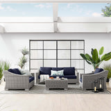 Harlow 4-Piece Outdoor Patio Wicker Rattan Furniture Set in Light Gray Navy