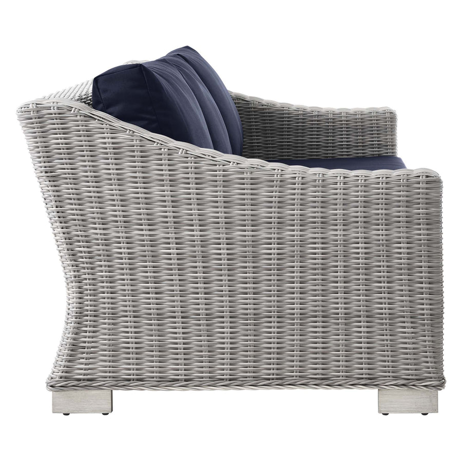 Harlow 4-Piece Outdoor Patio Wicker Rattan Furniture Set in Light Gray Navy