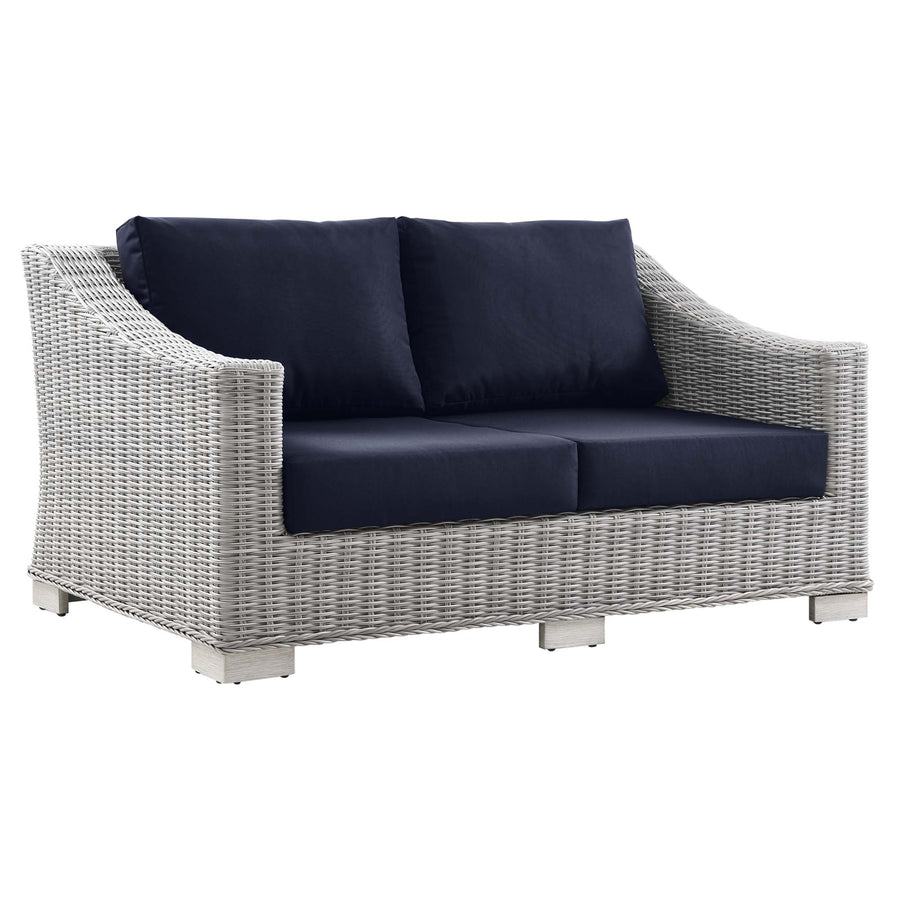 Harlow 4-Piece Outdoor Patio Wicker Rattan Furniture Set in Light Gray Navy