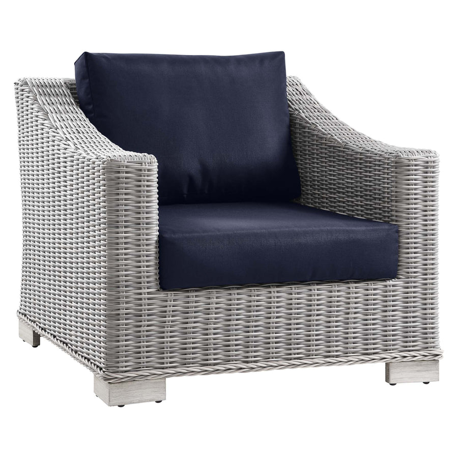 Harlow 4-Piece Outdoor Patio Wicker Rattan Furniture Set in Light Gray Navy