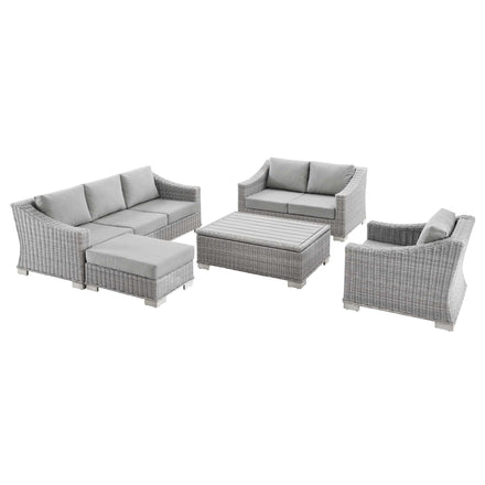 Conway 5-Piece Outdoor Patio Wicker Rattan Furniture Set in Light Gray Gray