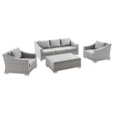 Harlow 4-Piece Outdoor Patio Wicker Rattan Furniture Set in Light Gray Gray