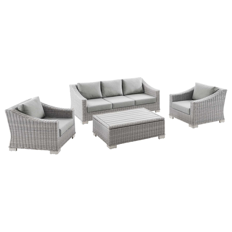 Harlow 4-Piece Outdoor Patio Wicker Rattan Furniture Set in Light Gray Gray
